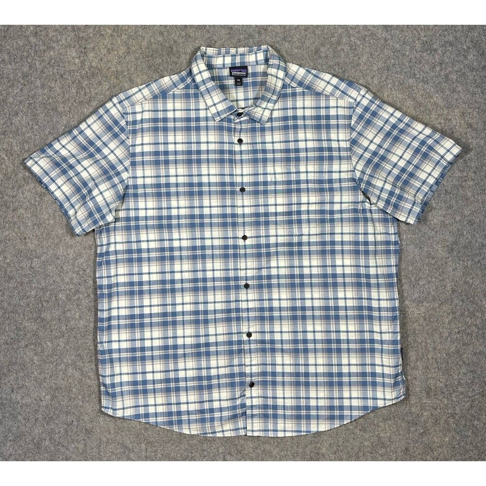 Patagonia Organic Cotton Slub Poplin Shirt Men’s XXL Blue Plaid Button Up Summer